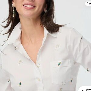 J. Crew Factory Cotton Poplin Shirt with Champagne Toast Print Medium M